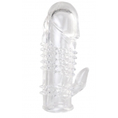 Прозрачная гелевая насадка с шипами и клиторальным отростком - 13 см. - Toyfa Basic - в Липецке купить с доставкой