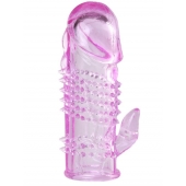 Розовая  гелевая насадка с клиторальным отростком - 13,5 см. - Toyfa Basic - в Липецке купить с доставкой