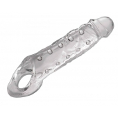 Прозразная закрытая насадка на пенис с поддержкой мошонки Clearly Ample Penis Enhancer - 22 см. - XR Brands - в Липецке купить с доставкой