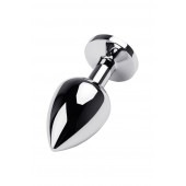 Серебристая коническая анальная пробка с красным кристаллом - 8 см. - ToyFa - купить с доставкой в Липецке