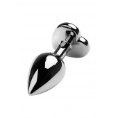 Серебристая коническая анальная пробка с красным кристаллом-сердечком - 7 см. - ToyFa - купить с доставкой в Липецке