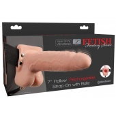 Телесный перезаряжаемый вибрострапон 7  Hollow Rechargeable Strap-on with Balls - 20,3 см. - Pipedream - купить с доставкой в Липецке