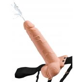 Телесный полый страпон с имитацией эякуляции 7.5  Hollow Squirting Strap-On with Balls Flesh - 21,6 см. - Pipedream - купить с доставкой в Липецке