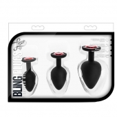 Набор черных анальных пробок с красным кристаллом-сердечком Bling Plugs Training Kit - Blush Novelties - купить с доставкой в Липецке