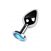 Серебристая конусовидная анальная пробка с голубым кристаллом - 8 см. - ToyFa - купить с доставкой в Липецке