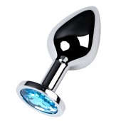 Серебристая конусовидная анальная пробка с голубым кристаллом - 8 см. - ToyFa - купить с доставкой в Липецке