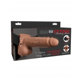Кофейный перезаряжаемый вибрострапон 7  Hollow Rechargeable Strap-on with Balls - 20,3 см. - Pipedream - купить с доставкой в Липецке