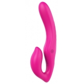 Ярко-розовый безремневой страпон REMOTE DOUBLE DIPPER - 22 см. - Dream Toys - купить с доставкой в Липецке