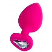 Розовая анальная втулка Diamond Heart с прозрачным кристаллом - 9,5 см. - ToyFa - купить с доставкой в Липецке