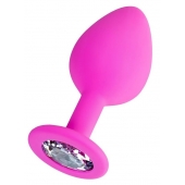 Розовая анальная втулка Brilliant с прозрачным кристаллом - 8 см. - ToyFa - купить с доставкой в Липецке