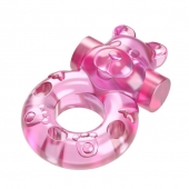 Розовое эрекционное виброкольцо на пенис Pink Bear - Baile - в Липецке купить с доставкой