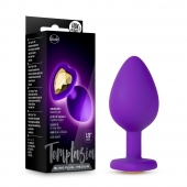 Фиолетовая анальная пробка Bling Plug Medium с золотистым стразом - 8,3 см. - Blush Novelties - купить с доставкой в Липецке