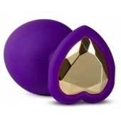 Фиолетовая анальная пробка Bling Plug Large с золотистым стразом - 9,5 см. - Blush Novelties - купить с доставкой в Липецке