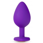 Фиолетовая анальная пробка Bling Plug Large с золотистым стразом - 9,5 см. - Blush Novelties - купить с доставкой в Липецке
