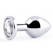 Серебристая анальная пробка с прозрачным стразом - 7,2 см. - Anal Jewelry Plug - купить с доставкой в Липецке Серебристая анальная пробка с прозрачным стразом - 7,2 см. - Anal Jewelry Plug - купить с доставкой в Липецке