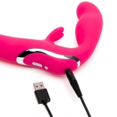 Ярко-розовый безремневой страпон Rechargeable Vibrating Strapless Strap-On - Happy Rabbit - купить с доставкой в Липецке