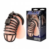 Черная металлическая клетка с замком Deluxe Chastity Cage - BlueLine - купить с доставкой в Липецке