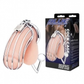 Серебристая металлическая клетка с анальным стимулятором Cock Cage - BlueLine - купить с доставкой в Липецке