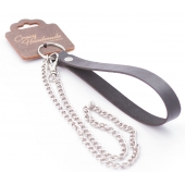 Серебристый металлический поводок с кожаной черной ручкой - 80 см. - Crazy Handmade - купить с доставкой в Липецке