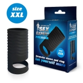 Черная открытая насадка на пенис с кольцом для мошонки XXL-size - 9,4 см. - Sex Expert - в Липецке купить с доставкой