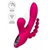 Ярко-розовый вибростимулятор 3-в-1 Tripling - 21 см. - JOS