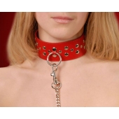 Красный кожаный ошейник с карабином и поводком - Sitabella - купить с доставкой в Липецке Красный кожаный ошейник с карабином и поводком - Sitabella - купить с доставкой в Липецке