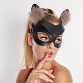 Черная кожаная маска  Кошечка  с мехом - Sitabella - купить с доставкой в Липецке
