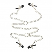 Серебристые зажимы для сосков и половых губ на тонкой цепочке - Notabu - купить с доставкой в Липецке