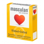 Презервативы с колечками и пупырышками Masculan Ribbed+Dotted - 3 шт. - Masculan - купить с доставкой в Липецке