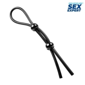 Черное силиконовое лассо с двумя шариками для утяжки - Sex Expert - в Липецке купить с доставкой