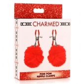 Красные зажимы на соски с помпонами Pom Pom - XR Brands - купить с доставкой в Липецке