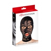 Черная кружевная маска на голову с отверстиями для глаз и рта - Fetish Tentation - купить с доставкой в Липецке