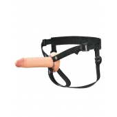 Телесный полый страпон на черных ремнях Hollow Silicone Strap-on - 17,8 см. - Pipedream - купить с доставкой в Липецке