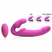 Розовый безремневой страпон с вибрацией и функцией расширения Inflatable Ergo-Fit Strapless Strap-On - XR Brands - купить с доставкой в Липецке