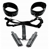 Черная бондажная система Acquire Easy Access Thigh Harness with Wrist Cuffs - XR Brands - купить с доставкой в Липецке