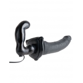Черный страпон с вагинальной пробкой Deluxe Vibrating Penetrix Strap-On - 19 см. - Pipedream - купить с доставкой в Липецке