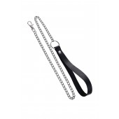 Поводок с ручкой из черной натуральной кожи и карабином для ошейника - Pecado - купить с доставкой в Липецке