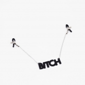 Зажимы на соски с кожаной подвеской Bitch - Crazy Handmade - купить с доставкой в Липецке