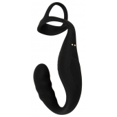 Черное эрекционное кольцо со стимуляцией промежности и анальной пробкой Cock Ring with RC Prostate Plug - Orion - в Липецке купить с доставкой