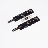 Черные кожаные наручники с узорами и золотистой фурнитурой - Crazy Handmade - купить с доставкой в Липецке