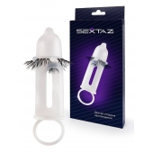 Эластичная насадка на пенис с подхватом мошонки и стимулирующими «ресничками» - Sextaz - в Липецке купить с доставкой