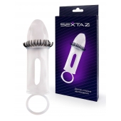 Закрытая насадка на пенис с подхватом мошонки и стимулирующими «ресничками» - Sextaz - в Липецке купить с доставкой