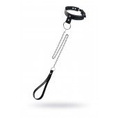 Черный узкий однослойный ошейник с серебристым поводком-цепочкой - Pecado - купить с доставкой в Липецке