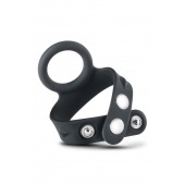 Черное эрекционное кольцо с подхватом мошонки на кнопках VS6 - Blush Novelties - в Липецке купить с доставкой