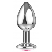 Большая серебристая анальная пробка Diamond Pink Sparkle Large с розовым кристаллом - 8 см. - Lola Games - купить с доставкой в Липецке