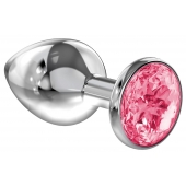 Большая серебристая анальная пробка Diamond Pink Sparkle Large с розовым кристаллом - 8 см. - Lola Games - купить с доставкой в Липецке