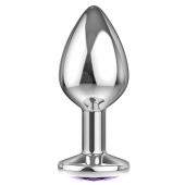 Малая серебристая анальная пробка Diamond Purple Sparkle Small с фиолетовым кристаллом - 7 см. - Lola Games - купить с доставкой в Липецке