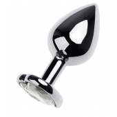 Серебристая анальная пробка с прозрачным кристаллом-сердцем - 8 см. - ToyFa - купить с доставкой в Липецке