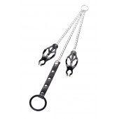 Черно-серебристые зажимы для сосков с кольцом для пениса TOYFA Metal - ToyFa - купить с доставкой в Липецке