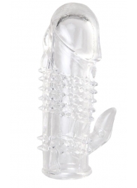Прозрачная гелевая насадка с шипами и клиторальным отростком - 13 см. - Toyfa Basic - в Липецке купить с доставкой